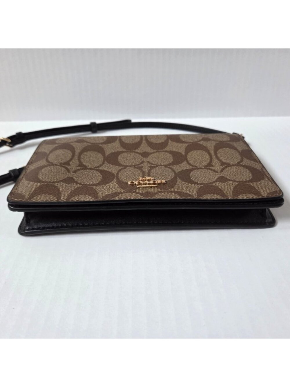 Coach Anna Foldover Clutch Crossbody Brown Signature Canvas & Leather Purse - Picture 6 of 16